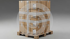 Stack of cardboard boxes on pallet isolated on white background