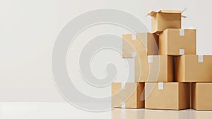 A stack of cardboard boxes on a white background