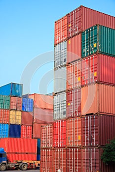 Stack of Cargo Containers in an intermodal yard