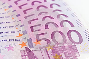 Stack of cash money - 500 euro bills macro