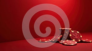 Stack Of Casino Chips, Red Background