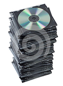 Stack CD in box isolated.