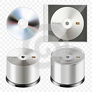 Stack of CDs isolated on a white background. Pile of CDs, compact disc tower, many DVDs, heap of digital versatile discs. Vector