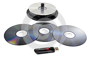 Stack of CDs And a Single USB Flash Drive