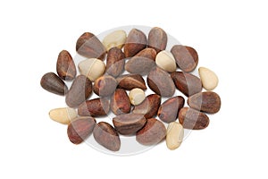 Cedar nuts on white background