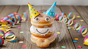 Stack of celebratory donuts isolated on white background