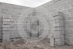 Stack of cement blocks at the construction site
