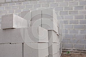 Stack of cement blocks at the construction site