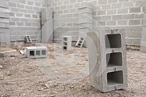 Stack of cement blocks at the construction site