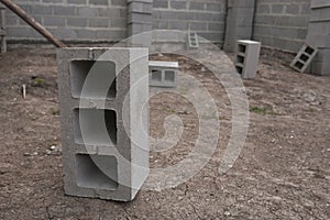 Stack of cement blocks at the construction site