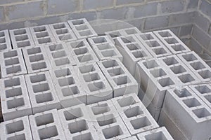 Stack of cement blocks at the construction site.