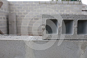 Stack of cement blocks at the construction site.