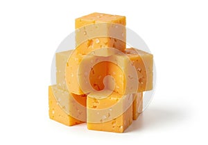 Stack of cheddar cheese cubes