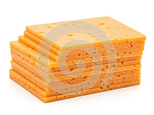 Stack of cheese slices isolated on white background