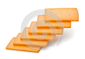 Stack of cheese slices isolated on white