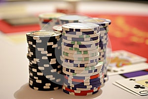 stack of chips with a royal flush on a poker table