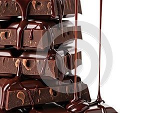 Stack of chocolate bars isolated on white background