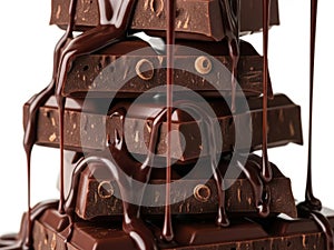 Stack of chocolate bars isolated on white background