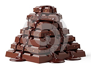 Stack of chocolate bars isolated on white background