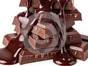 Stack of chocolate bars isolated on white background