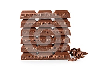 Stack of chocolate bars isolated on white background