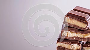 A stack of chocolate bars with a white background, AI