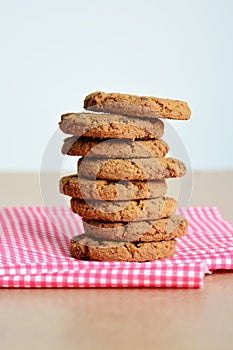 Stack of chocolate chip cookies.