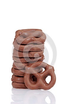 Stack of chocolate covered pretzels