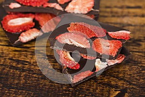 Stack of chocolate slices with strawberry