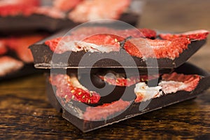 Stack of chocolate slices with strawberry