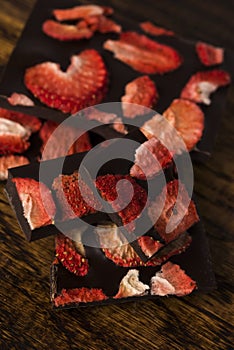 Stack of chocolate slices with strawberry
