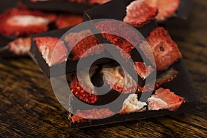 Stack of chocolate slices with strawberry