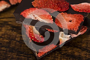 Stack of chocolate slices with strawberry