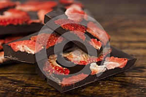 Stack of chocolate slices with strawberry
