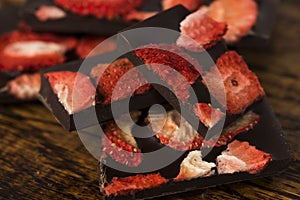 Stack of chocolate slices with strawberry