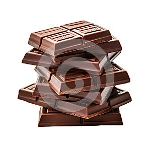 Stack of Rich Dark Chocolate Squares Isolated on Transparent Background