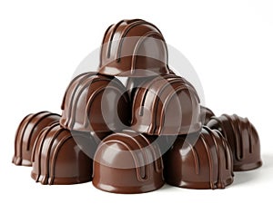 Stack of chocolate truffles isolated on white background