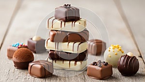 Stack of chocolate truffles isolated on white background