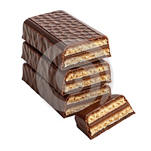 Stack of Chocolate Wafer Bars Isolated on White Background