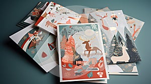 A stack of Christmas cards each with a different festiv generative AI