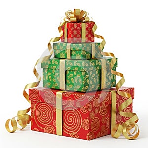 Stack of christmas gift boxes isolated on white background