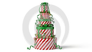 Stack of christmas gift boxes isolated on white background