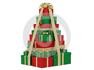 Stack of christmas presents isolated on white background