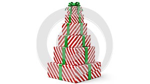 Stack of christmas presents isolated on white background