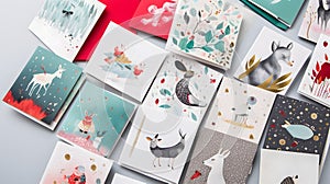 A stack of Christmascards each with a different festiv two generative AI