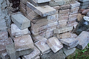 A stack of clay bricks.Material for construction.