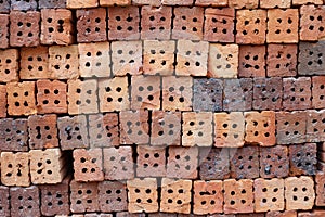 Stack of clay bricks texture background