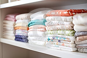 stack of clean cloth diapers on a shelf