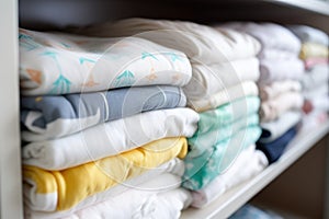 stack of clean cloth diapers on a shelf