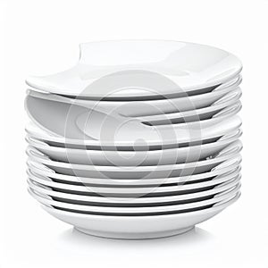 Stack of Clean White Ceramic Plates on White Background